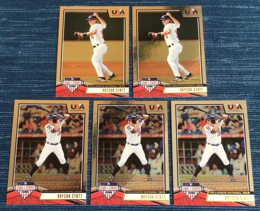 Lot x5 Bryson Stott 2019 USA Baseball Stars & Stripes Longevity #95 & #11 ~145C